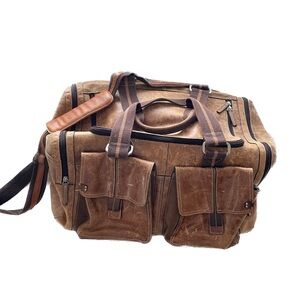 FOSSIL Distressed Brown Leather Redmond Duffel Bag Travel Weekender